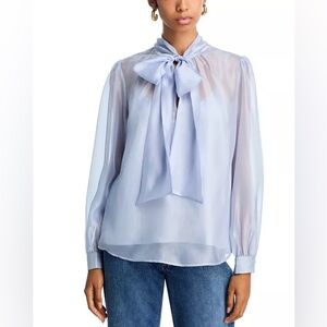 Aqua Tie Neck Long Sleeve Blouse – Baby Blue – Size Small – EUC